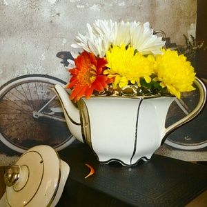 Vintage Sadler England Hexagon Teapot Silver1484